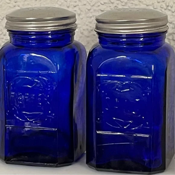 Vintage Cobalt Blue Glass Square Salt and Pepper Shakers Repro - Picture 3 of 10